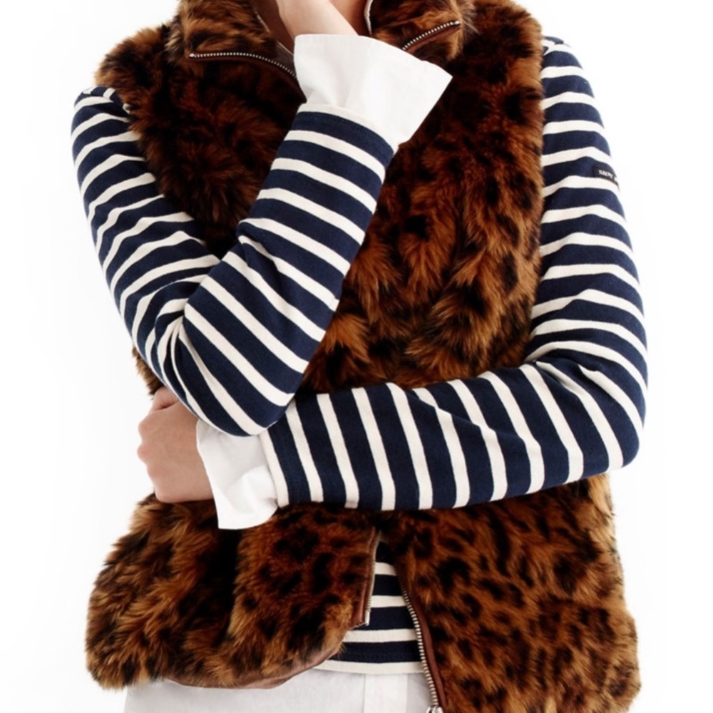 NEW J. Crew leopard fur vest, XS